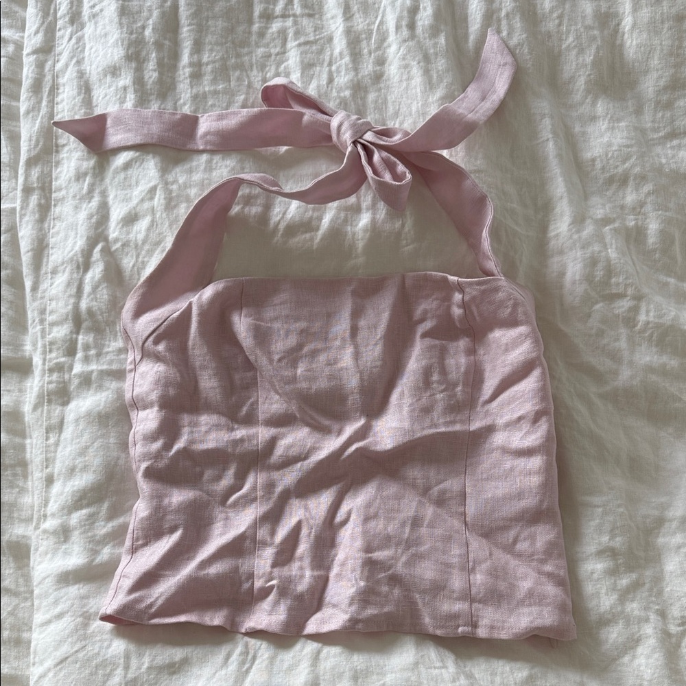 Reformation Malika Linen Halter Top - Cherry Blossom